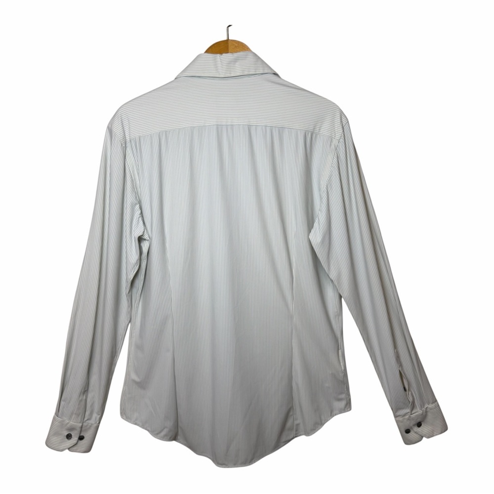 Giorgio Armani Striped Dress Shirt Blue White 42 16.5 Long Sleeve Button Down - Picture 2 of 14